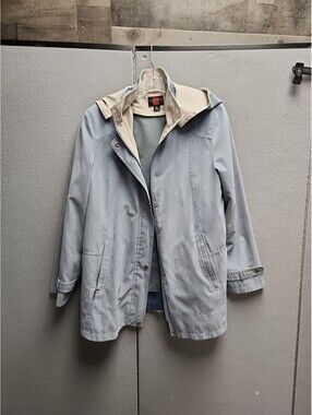 Gallery Petite Coat with Removable Hood Light Rain Jacket Blue Large